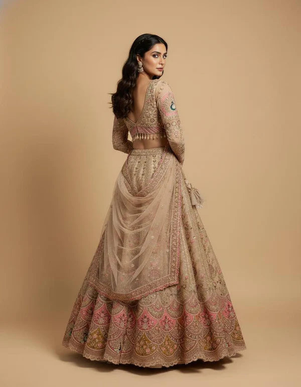 Dusty Rose Embroidered Lehenga Set with Intricate Detailing