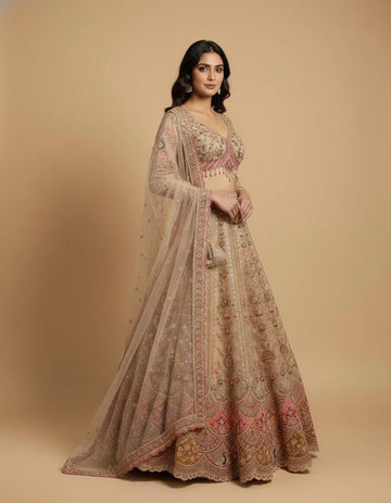 Dusty Rose Embroidered Lehenga Set with Intricate Detailing